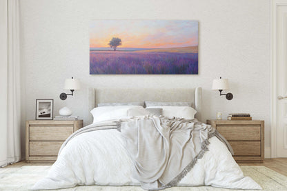 Lavender Fields, Sunset Lavender Painting, Wildflower Painting