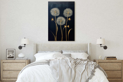 Dandelions Painting, Black and Gold, Floral Decor, Framed Canvas, Flower Print, Large Print, Contemporary Decor, Modern Art, Simple Bold