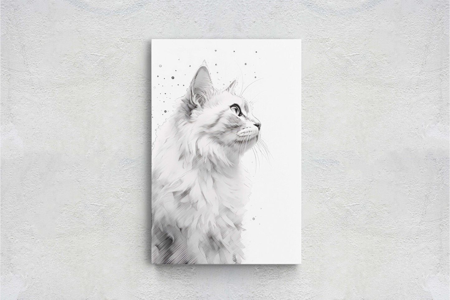 White Cat Portrait, Black and white cat, Feline Profile, Cat lover, Framed Canvas, Cat photography