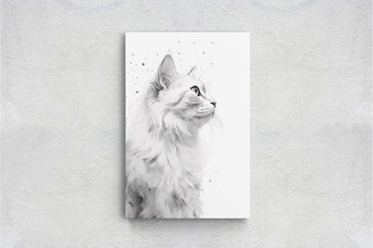 White Cat Portrait, Black and white cat, Feline Profile, Cat lover, Framed Canvas, Cat photography
