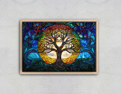 Yggdrasil Painting, Tree of life, Norse Mythology, Celtic Art, Stained Glass, Symbolic Artwork, Nature Decor, Abstract Nature, Large Print