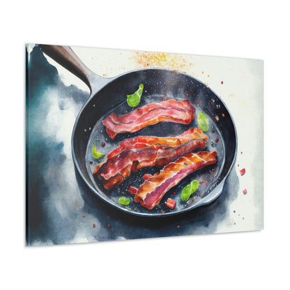 Watercolor Bacon Breakfast Canvas Art Ready To Hang Large Print, Oil Painting, Colorful, Water Color
