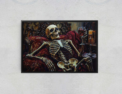 To Death, Skeleton Wine, Lounging Skeleton, Creepy Art, Gothic Halloween, Dark Academia, Dark Arts