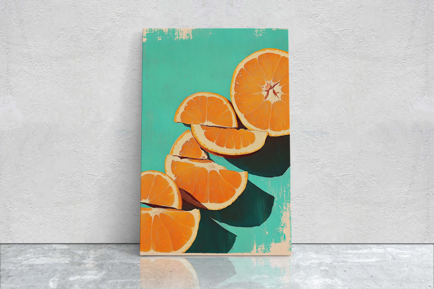 Cut Oranges, Orange Green, Mint Green, Pop Art, Food Art, Kitchen Decor