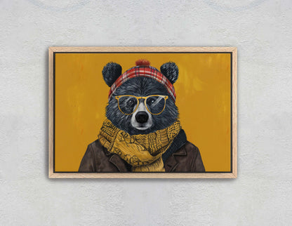 Hipster Bear, Pop Art, Street Art, Graffiti Painting, Animal Sunglasses, Orange Blue, Fun Quirky, Large Art Print, Kids Room, Boys Room