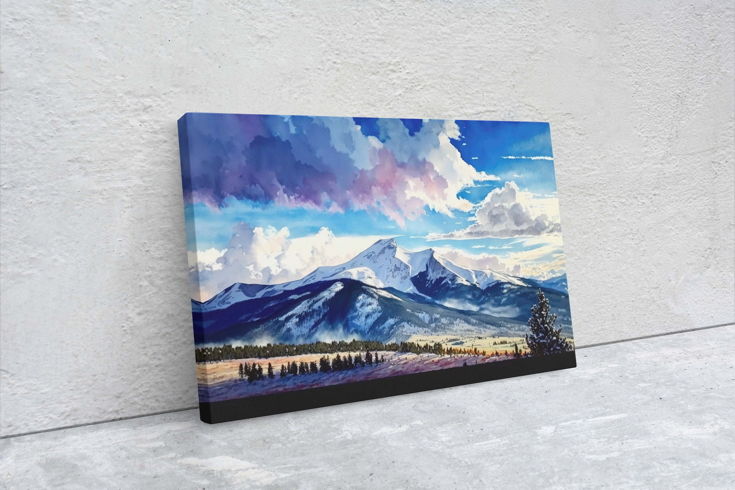 Big Sky Montana, Canvas Art, Ready To Hang, Large Print, Landscape Painting, Dramatic Landscape, Mountain Range, Blue sky mountain,