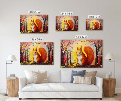 Colorful Squirrel, Woodland Animal, Canvas Framed, Large Art print, Bright Vivid Decor, Cute and Fun, Red Squirrel