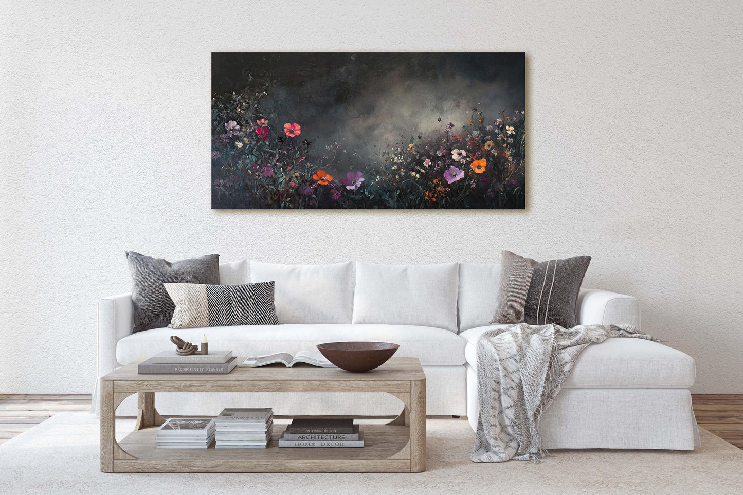 Moody Wildflowers, Flowers At Night, Dark Botanical, Wide Print