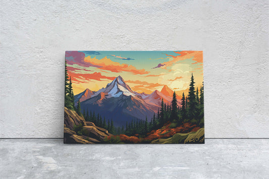 Sunrise Mountain Range on Canvas, Beautiful Sky, Illustration, Original Decor, Colorado Mountains, Large Print