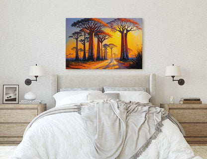 Baobab Avenue, Menabe Madagascar, Tree, Natural monument Canvas Art Large Print, Painting, Landscape