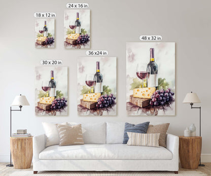 Wine and Cheese, Food Print, Kitchen Decor, Dining Room Art