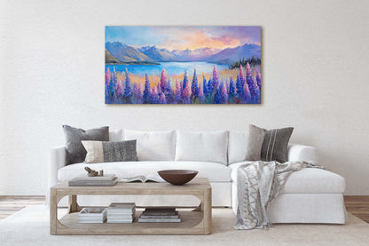 Lake Tekapo Painting, New Zealand Art, Wildflower Lake, Mountain Lake