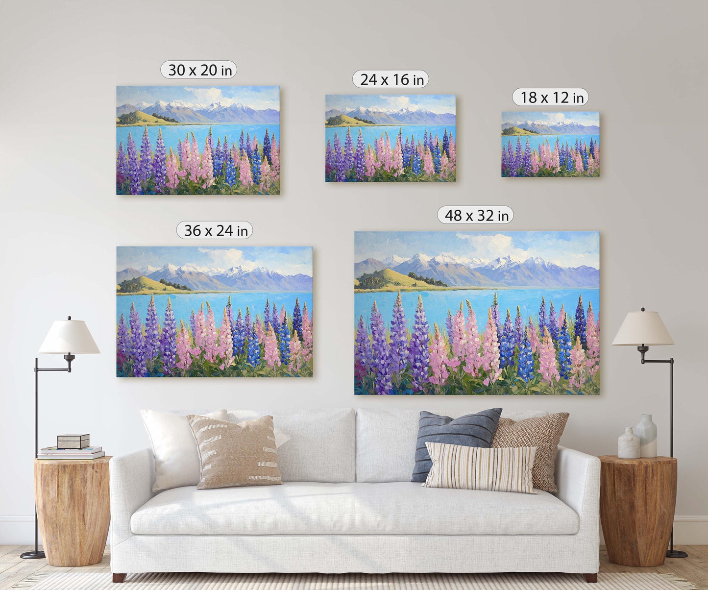 Lake Tekapo Painting, New Zealand Art, Landscape Painting, Wildflower Lake