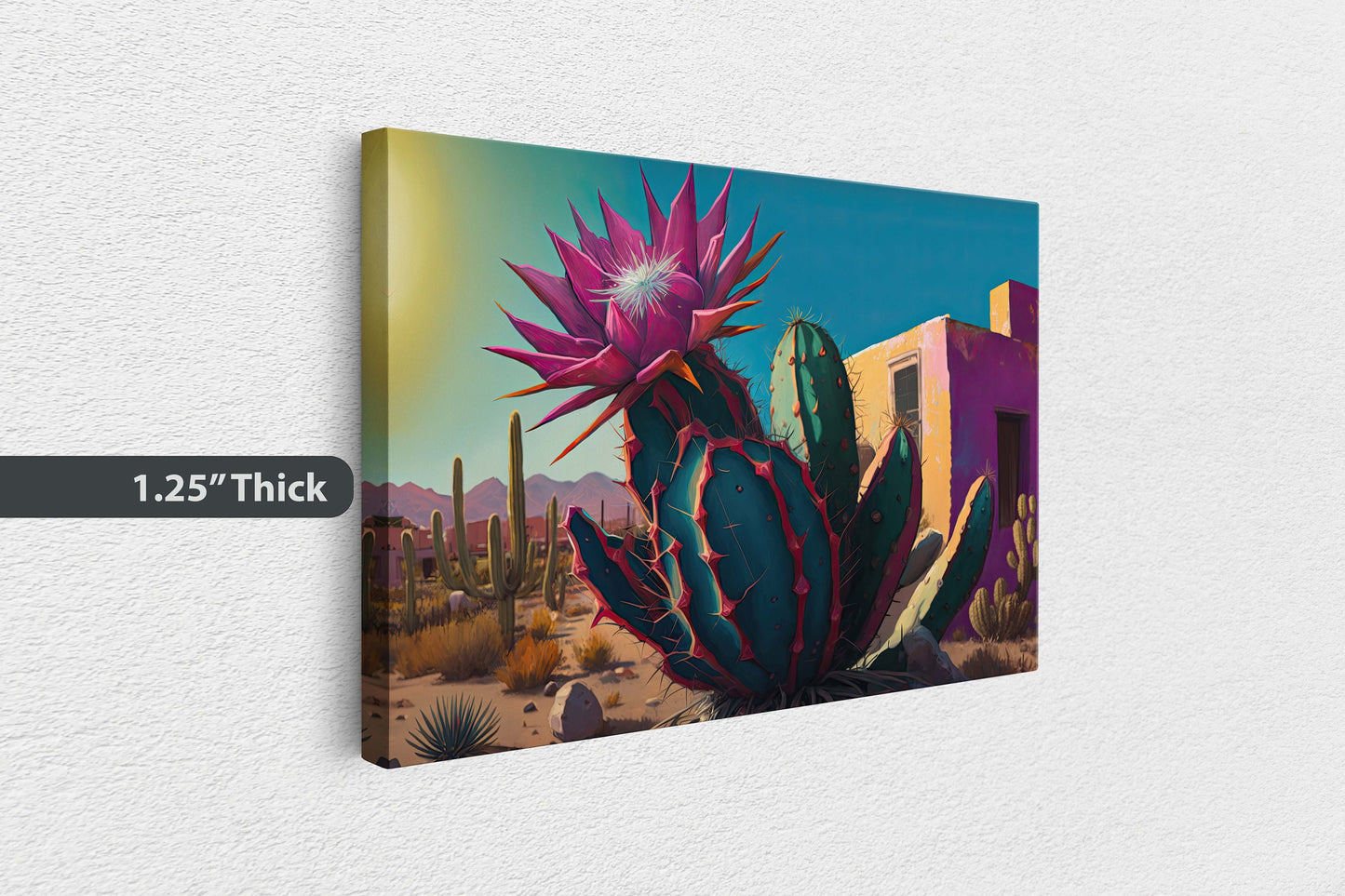 Blooming Cactus, Southwest Art,Ready To Hang, Large Print, Painting, Desert Landscape, Contemporary Art, Modern Art, Surreal Desert