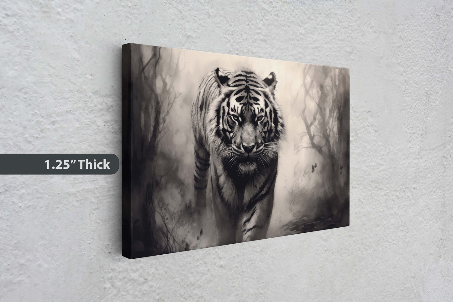 Tiger Forest, Black and White, Animal Print, Contemporary Art, Modern Art, Tiger Photo, Photograph, Canvas Art Print, Ready to Hang