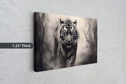 Tiger Forest, Black and White, Animal Print, Contemporary Art, Modern Art, Tiger Photo, Photograph, Canvas Art Print, Ready to Hang