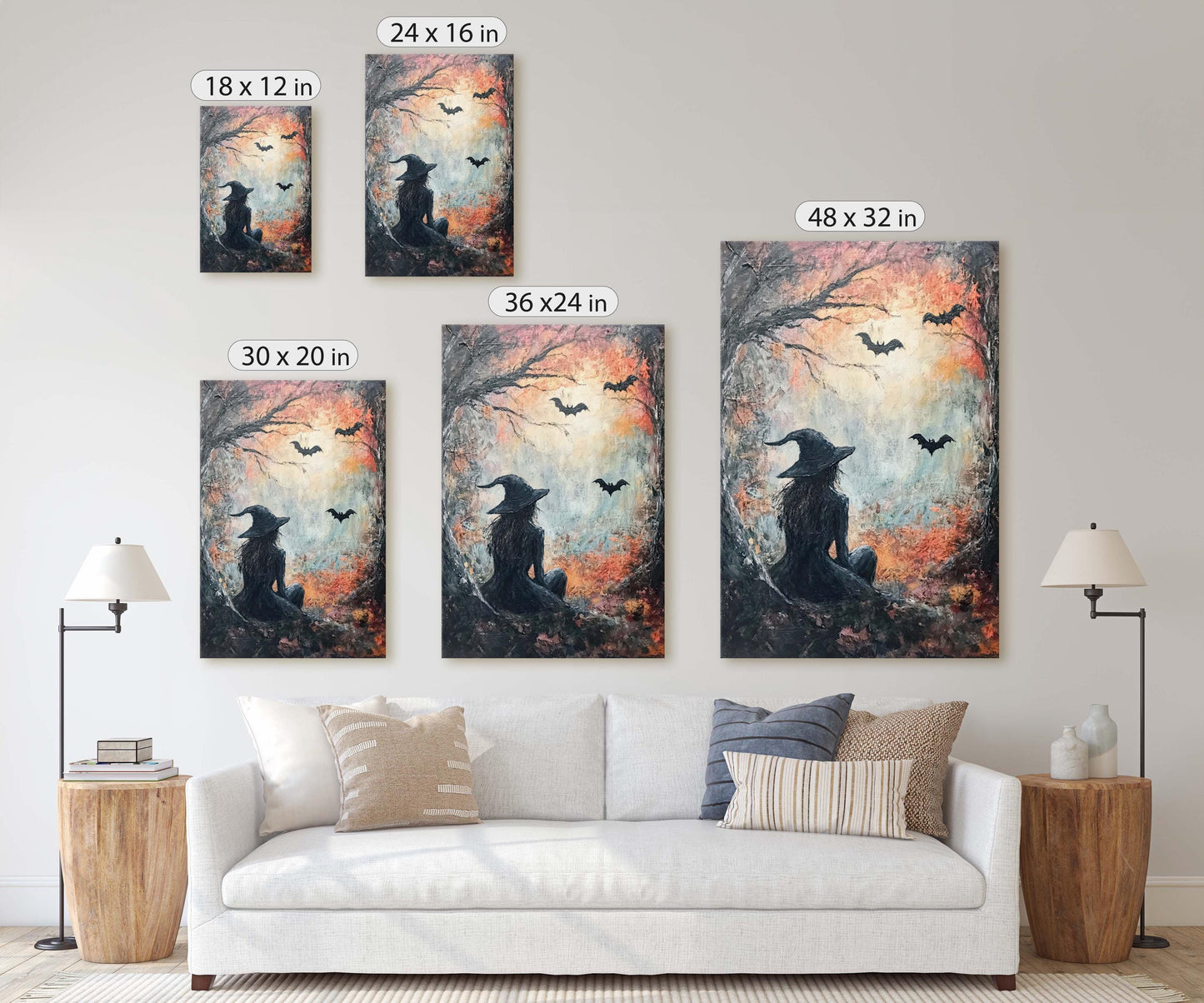 Witch Full Moon, Black Cat Wildflowers, Halloween Decor, Gothic Decor, Whimsical Halloween, Whimsy Night Stars, Bats Flying