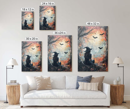 Witch Full Moon, Black Cat Wildflowers, Halloween Decor, Gothic Decor, Whimsical Halloween, Whimsy Night Stars, Bats Flying