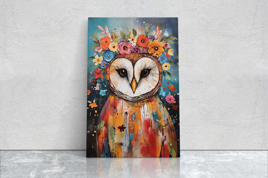 Owl Canvas Art, Modern Colorful, Contemporary Art, Ready To Hang, Large Print, Landscape Painting, Barn Owl