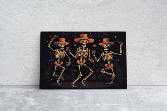 Dancing Skeletons On Canvas, Spooky Decor, Halloween Art, Day of the Dead, Cute Gothic, Macabre Art, Framed Canvas