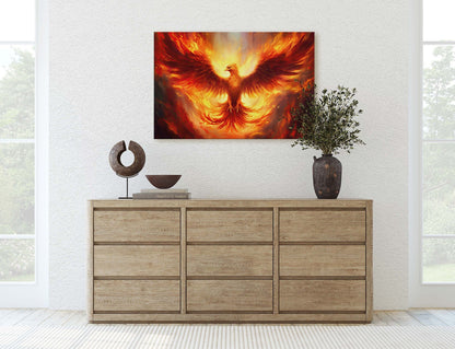 Phoenix Fire Bird, Flaming Bird, Mythology Animal, Mythological, Large Canvas Print, Ready to Hang, Fantasy Creature, Game Room, Man Cave