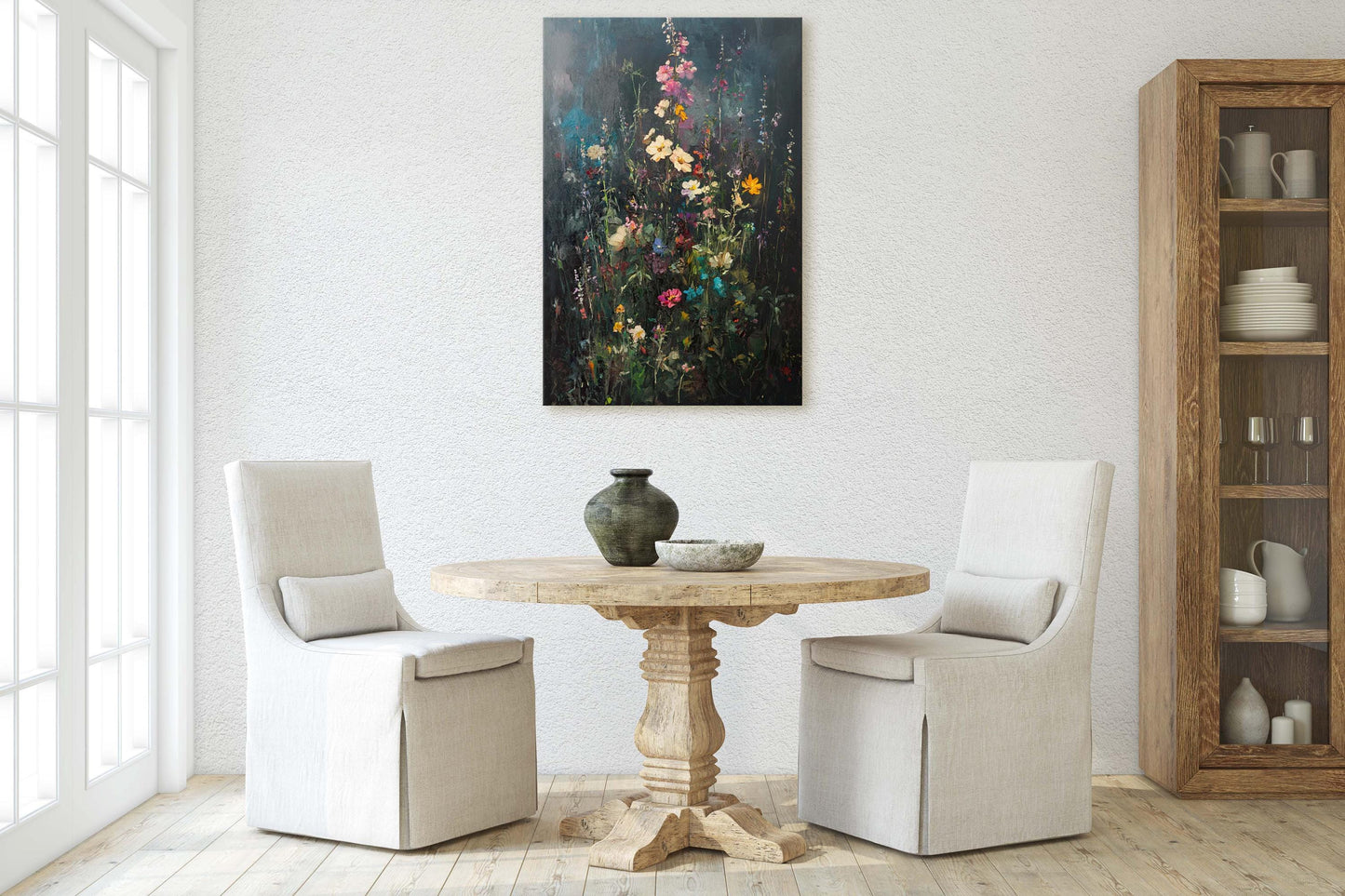 Dark Wildflowers, Black Canvas, Floral Print, Flower Decor