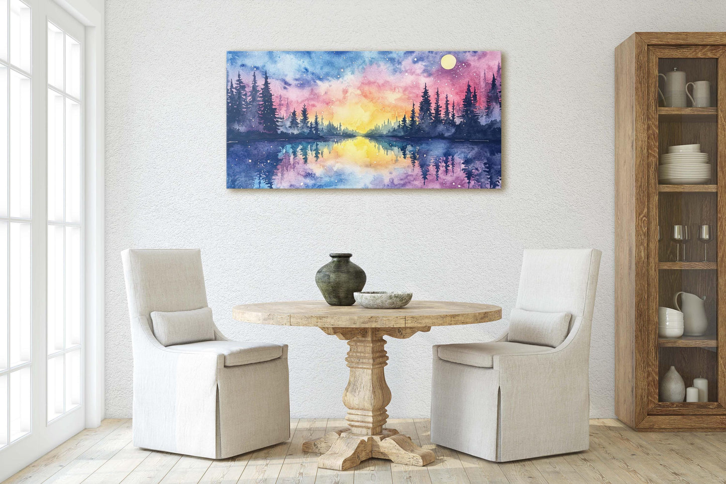 Mystical Lake, Pastel Colors, Watercolor, Ethereal Sky