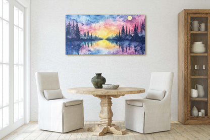 Mystical Lake, Pastel Colors, Watercolor, Ethereal Sky