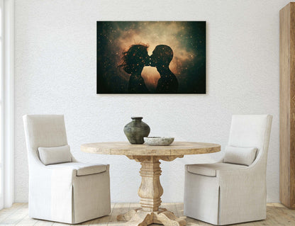 Couple Kissing, Loving Celestial, Sensual Decor, Lovers, Love, Romance Art, Intimate Partners, Canvas Art Print, Ready to Hang