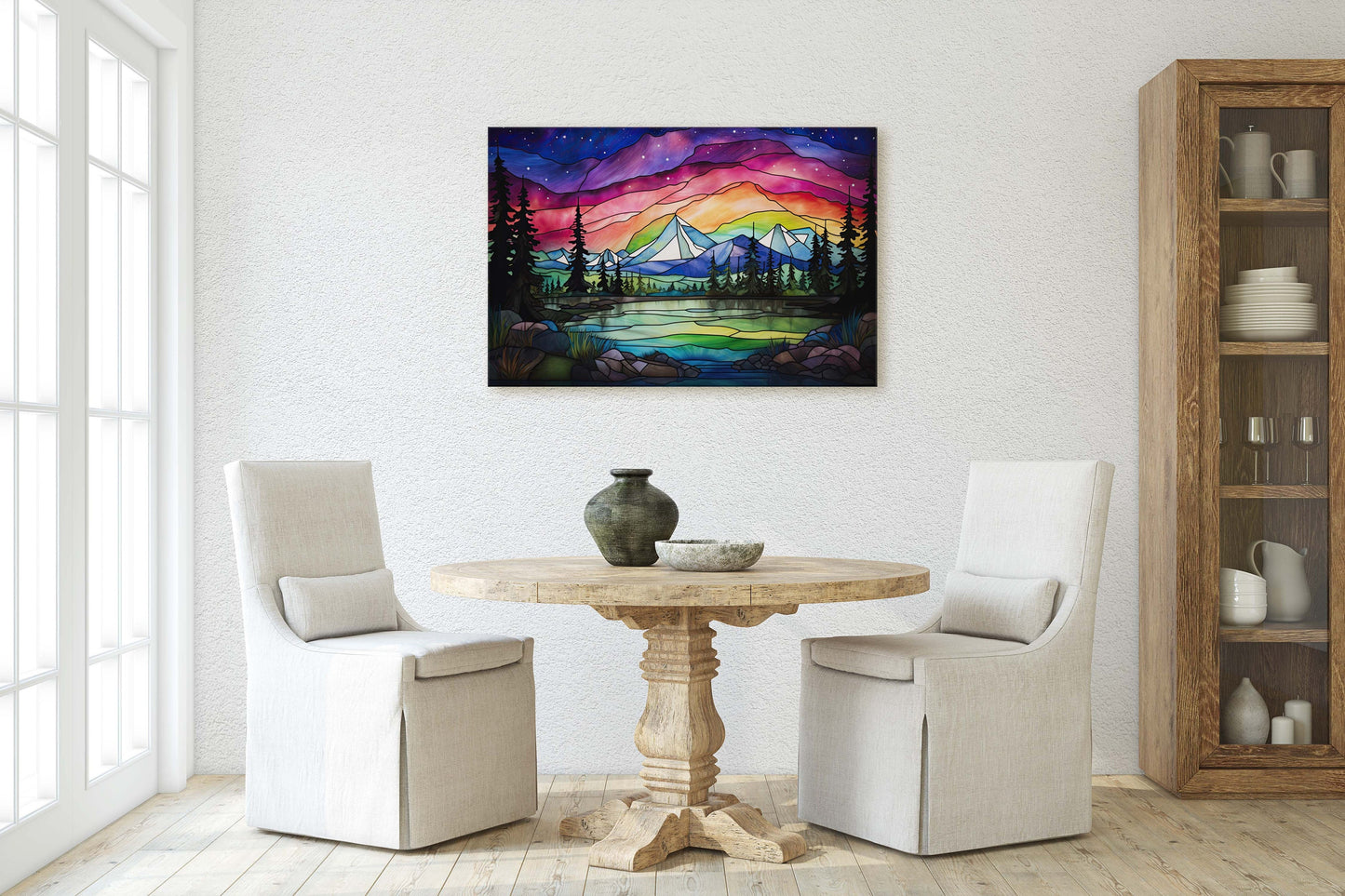 Aurora Borealis, Painting Night, Moon Mountains, Mountain Landscape, Framed Canvas, Cold Mountains, Snow Peaks