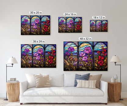 Stained Glass Flowers, Flower Portraits, Wildflowers, Framed Canvas, Vivid Color, Bright