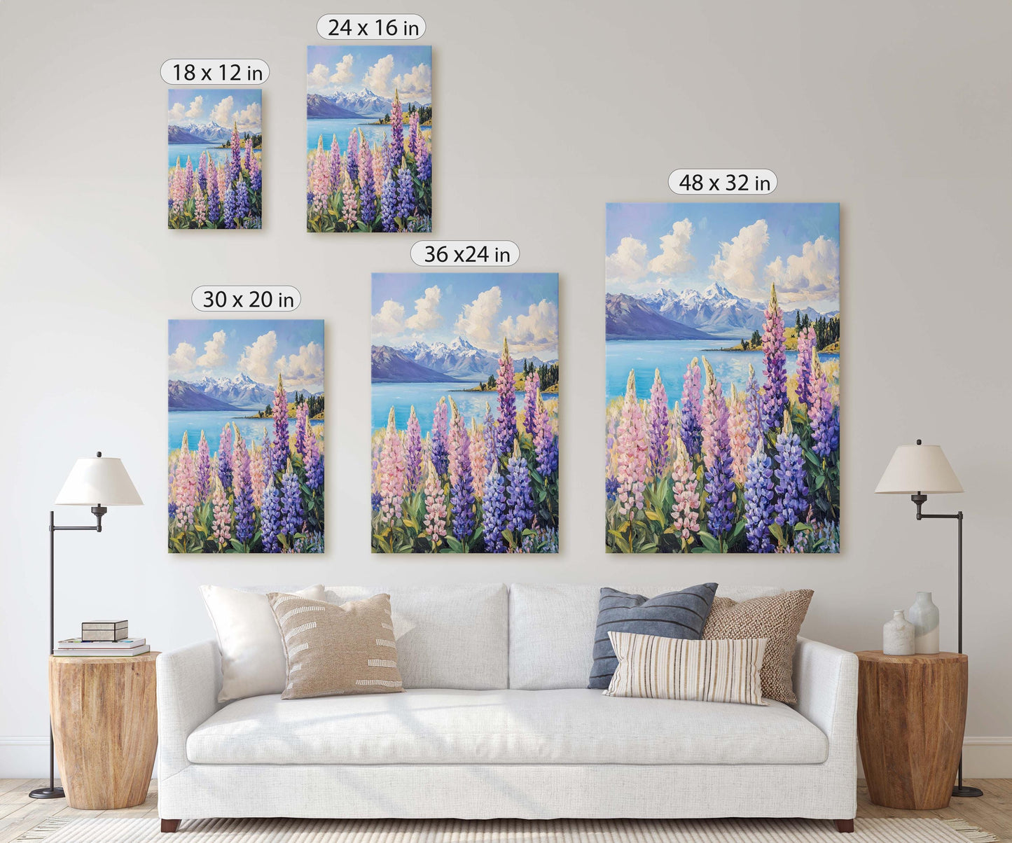Lake Tekapo Painting, New Zealand Art, Landscape Painting, Wildflower Lake