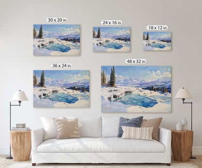 Snow Hot Springs, Winter painting, Scenic Art,  Winter Mountain Print
