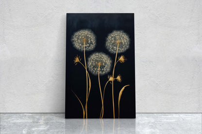 Dandelions Painting, Black and Gold, Floral Decor, Framed Canvas, Flower Print, Large Print, Contemporary Decor, Modern Art, Simple Bold
