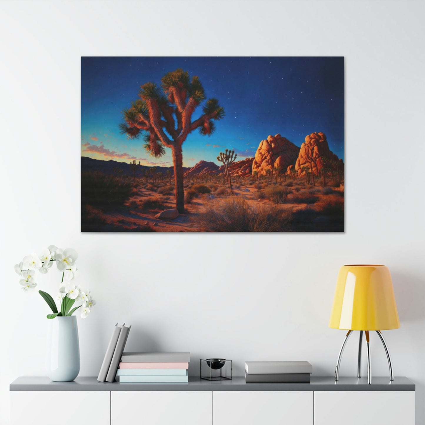Joshua Tree Park Canvas Art Ready To Hang Large Print, Oil Painting, sunrise landscape, Sunset , Cactus