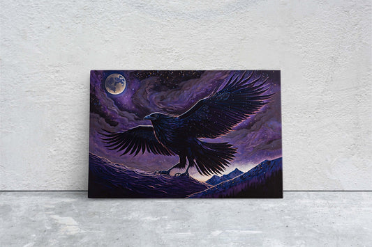 Raven Purple, Night Sky, Abstract Surreal, Ready to Hang, Large Print, Celestial Crow, Bird Painting, Bird Portrait, Moody, Inspiring, Dark