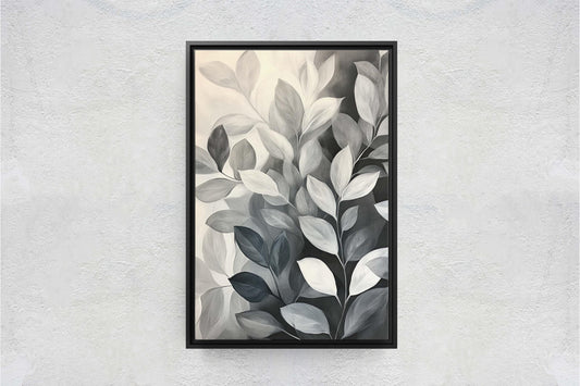 Black White Leaves, Leaf Painting, Contemporary Art