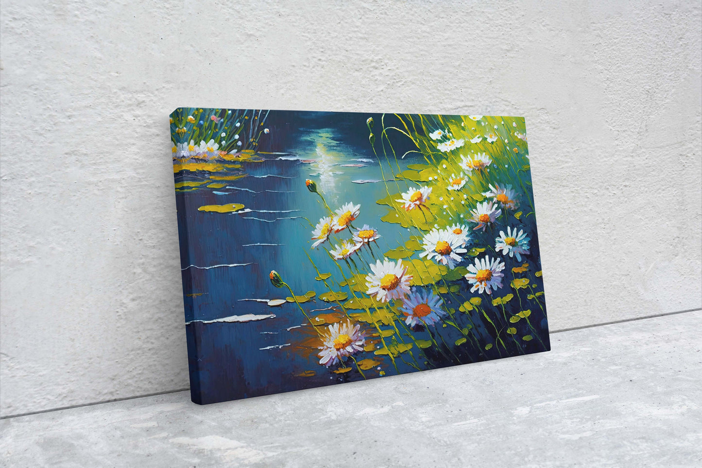 Camellia sinensis, Tea Plant, Stream, Flowers Canvas Art Ready To Hang Large Print, Oil Painting, Landscape