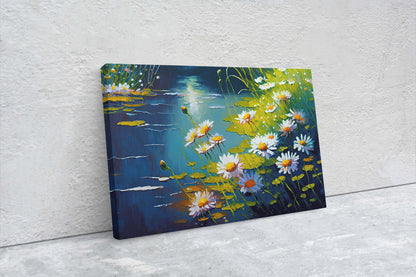 Camellia sinensis, Tea Plant, Stream, Flowers Canvas Art Ready To Hang Large Print, Oil Painting, Landscape