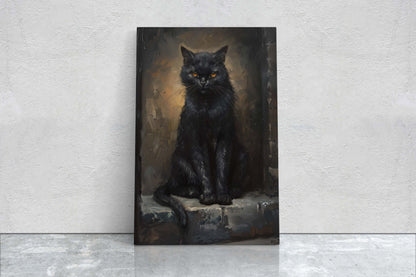 Ominous Cat, Black Cat Stare, Halloween Decor, Gothic Art, Framed Canvas, Extra Large print