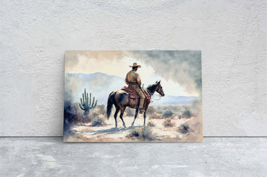 Watercolor Cowboy Canvas Art Ready To Hang Large Print, Old West, Horse