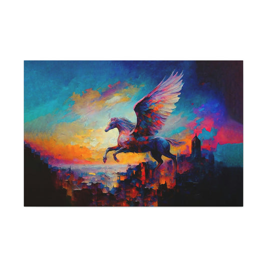 Pegasus Flying Colorful Canvas Art Ready To Hang | Fantasy | Mythology