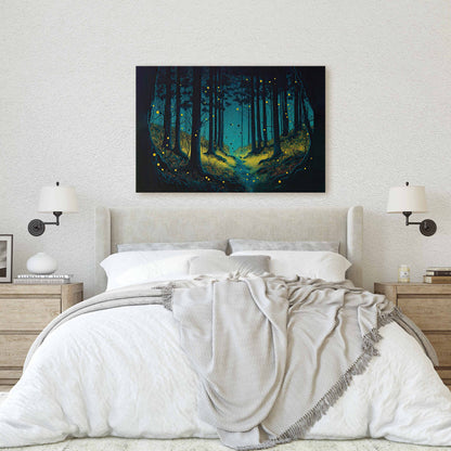 Firefly Forest Canvas Art Ready To Hang Large Print, Oil Painting, Ethereal, colorful, Mysterious