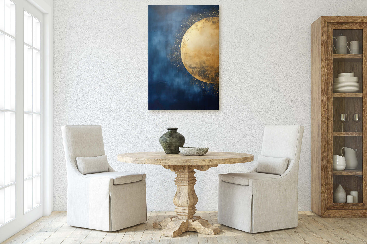 Gold Moon on Indigo, Moon Painting, Minimalist Art, Circle Indigo, Maximalist Art, Contemporary Decor, Celestial Art, Space Decor, Night Sky