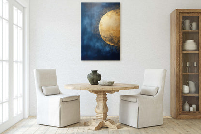 Gold Moon on Indigo, Moon Painting, Minimalist Art, Circle Indigo, Maximalist Art, Contemporary Decor, Celestial Art, Space Decor, Night Sky
