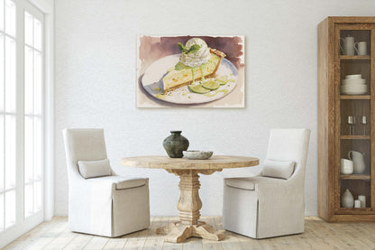 Watercolor Key Lime Pie, Dessert Art, Kitchen Wall Art, Dining Room Art, Ready To Hang, Large Print, Restaurant Print, Bakery Decor