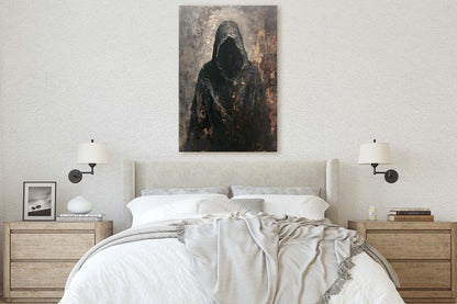 Figure of Death, Dark Robed Figure, Creepy Painting, Gothic Art, Dark Academia, Victorian Art