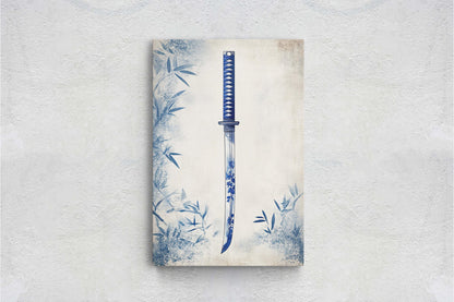 Blue Willow Katana, Samurai Sword, Vintage Art, chinoiserie Design
