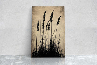 Wildgrass Painting, Silhouette Art, Black and White, Tall Grass
