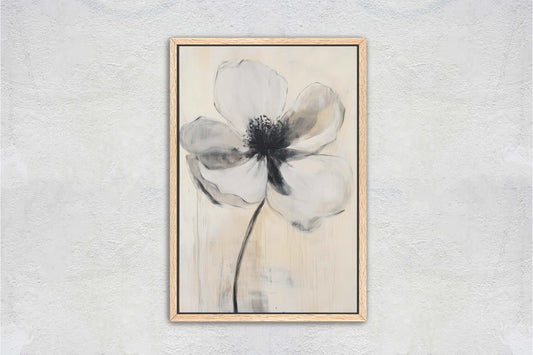 Black White Flower, Neutral Tones, Beige Vintage Print, Floral Decor